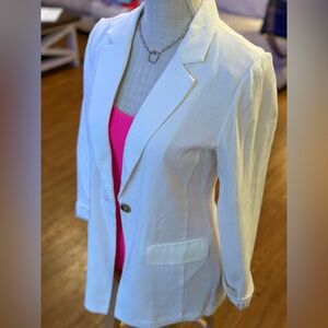 🏰🆕🤍BLUE B: White Linen Pinstriped Lining Blazer SMALL